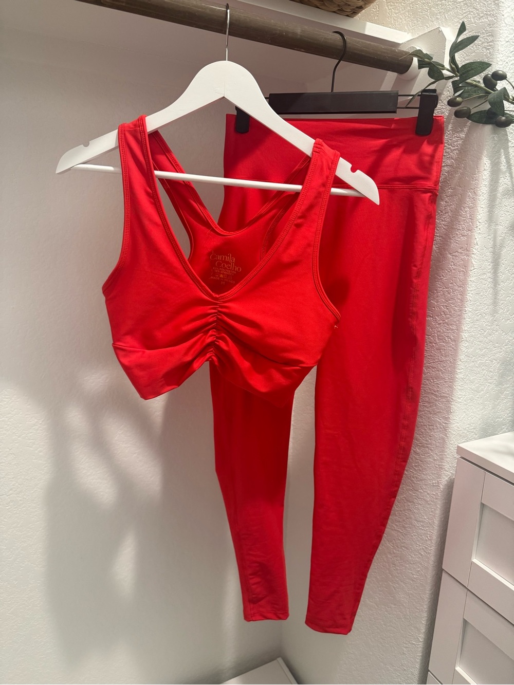 NWT Camila Coelho Red Ruched Sports Bra & High-Waist Leggings Set (Size Medium)